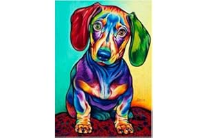 MXJSUA DIY 5D Diamond Painting Kits Round Drill Kits for Adults Diamond Gem Arts Painting Crystal Rhinestone Pictures Arts Craft for Home Wall Decor Gift Dachshund Sausage Dog 12x16in