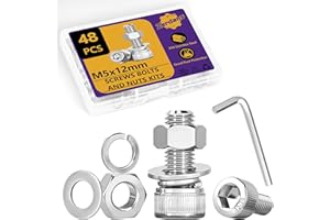 ZERDANS 48 Stk M5 Schrauben Set, M5x12mm Sechskantschrauben Muttern Set, Edelstahl Zylinderschrauben Innensechskant Schrauben mit Muttern und Unterlegscheiben Set, Maschinenschrauben Gewindeschrauben Sortimen