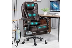Blisswood 8 Point Massage Office Chair For Home Office,Executive Office Chair With Footrest & Lumbar Support 130° Reclining Computer Desk Chairs Adjustable Height 360° Swivel Recliner Chair (Brown)