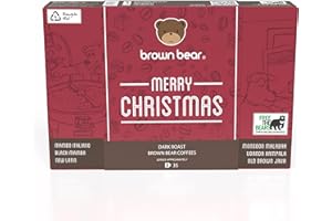 Strong Dark Roast Espresso Christmas Coffee Beans Taster Gift Set For Coffee Lovers - 6 Brown Bear Blends In 1 Xmas Selection Pack – Strength 5 - Brown Bear