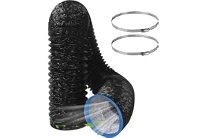 Ventilationsslang Ø 150 mm x 3 m, flexibelt luftutloppsrör i PVC-aluminium med 2 klämmor, för bärbar luftkonditionering, tork
