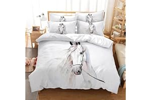 CXYXHW Juego de ropa de cama de microfibra con diseño de caballos, 3D, con cremallera y funda de almohada, para niños, adolescentes, 135 x 200 cm