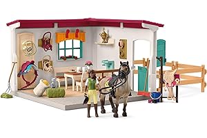 Schleich 42591 Horse Club – Sellerie du Centre équestre, Coffret avec 85 éléments Inclus Dont 1 Cheval et 1 Personnage, Coffret Figurines pour Enfants dès 5 Ans
