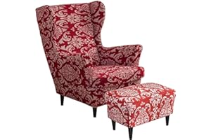 AQIGR Wing Chair Cover w 2 kawałkach i Footstool Cover Stretch Wingback Chair Slipcovers z Ottoman Cover Wingback Chair Slipcover Footstool Protector Covers for Dogs (Color : #26)