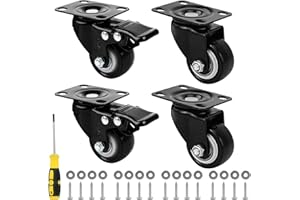 OMECO 4er lenkrollen 50mm mit bremse schwarz gummi Möbelrollen bis 300kg 360° Drehbar Kein Geräusch Lautlos abrollende rollen schwerlast für möbel klein Innen und Außen Bodenschonend (4 Bremsen)