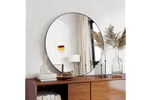 Koonmi 60x60cm Round Wall Mirror, Circle Mirror with Aluminum Alloy Frame and Tempered Glass, Suitable for Bathroom, Bedroom, Hallway, Black