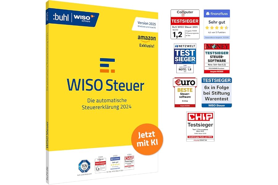 WISO Steuer 2025 (für Steuerjahr 2024)|Für Windows, Mac, Smartphones und Tablets|frustfreie Verpackung | Amazon Exklusiv