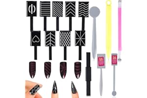 Asfrode 15 sztuk akcesoriów do zdobienia paznokci, magnes Cateye, narzędzie do zdobienia paznokci, sztyft magnetyczny DIY Magic 3D, do stosowania z żelem Cat Eye w proszku lub lakierem do paznokci