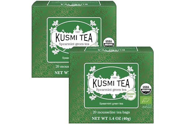 Kusmi Tea - Spearmint Green - 2 burkar - Ekologisk blandning av Gunpowder och Pepparmint Grönt Te - Avnjut det varmt eller isat - Smaksatt Grönt Te - 2x20 Tepåsar