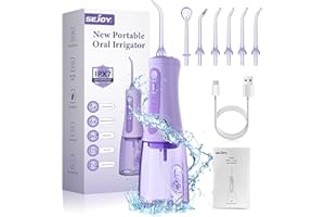 Sejoy Irrigadores dentales de agua para dientes, púas dentales de agua inalámbricas para limpieza de dientes, irrigador bucal portátil, recargable por USB para el hogar, viajes, oficina, Púrpura
