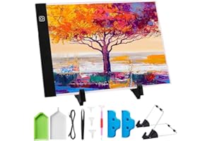 MACTING A4 Light Box LED Light Pad, 3 Brightness Adjustable Ultra-Thin Drawing Tracing Light Box with Stand and Diamond Art Accessories Tools for Diamond Painting