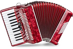 Classic Cantabile 48 Bass Akkordeon "Secondo V" - Tastenakkordeon - 2-chörig - 26 Diskanttasten - mit Riemen & Rucksack-Tasche - Rot