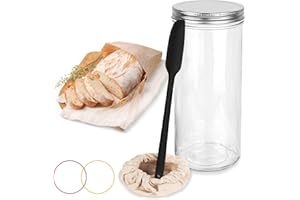 bssmmai Sourdough Starter Jar Kit 1000ml with Thermometer, Feeding Date Band, Scraper, Cloth Cover, Rubber Band and Mouth Aluminium Lid for Sourdough Baking
