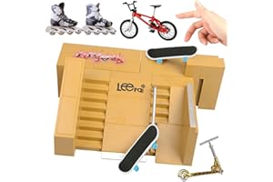 QINIFIFY Finger Skateboard Rampa Set, 5PCS Skate Park Kit Juguete para Dedos con 2 Patinetas para Dedos 1 Bicicleta para Dedos 1 Finger Scooter y 1 Par Finger Skates Cretivo Juguete para Niños (A)