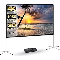 Schermo Proiettore AURZEN 120 Pollici – Portatile Pieghevole 16:9 4K HD, Doppia Faccia, Per Interni/esterni E Home Theater