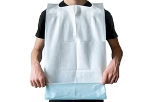 GreenFyA Baberos Desechables para Adultos 125 Uds – Impermeables, con Bolsillo Recoge Líquidos – Uso Médico, Geriátrico, Clínica, Ancianos, Comedor, Higiene, Un Solo Uso, Cuidado Diario, Hospitales