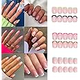 Misssix 6 Packs (144 Pcs) Short French Press on Nails, Short Fake Nails Glue on Nails Set with Adhesive Tabs Nail File for Women