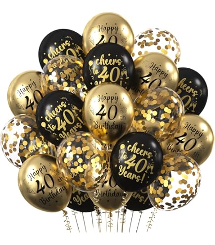Topways Zwart goud 40e verjaardag decoraties partij servies set, wegwerp papieren borden kopjes servetten tafelkleed voor vrouwen mannen 40 tafelbenodigdheden (16 gasten), TP-HPN02