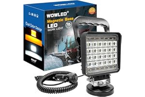 WOWLED Magnetic Light Bar, Amber & White Dual Color LED Work Light mit Magnetfuß, tragbarer Campingscheinwerfer, 72W Zigarettenanzünder, Autoscheinwerfer für LKW Traktor Anhänger Rasenmäher