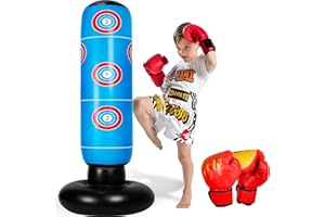 FOYOCER Punching Bag Kids with Boxing Gloves 160cm Inflatable Boxing Bag for Kids 3-12 Fun and Safe Exercise Toy for Home Play for Boys & Girls BPA-free 2024 New