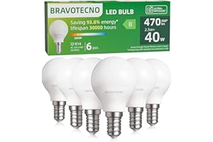 bravotecno E14 LED Glühbirne, Energieklasse B E14 LED Warmweiss, 3000K 2.5W 470LM G45/P45 Warmweiß Leuchtmittel Entspricht 40W, 360° Abstrahlwinkel, Nicht Dimmbar, Wärmearm & Langlebig, 6 Stück