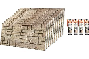IZODEKOR 3D Brick Effect Wall Panels - Cladding, Stone Look, Styrofoam Panels for Living Room, Kitchen, Balcony, Bedroom, Back of Counter and Teras | Ancient Traces (10x Panels + 4X Adhesive Sealant)