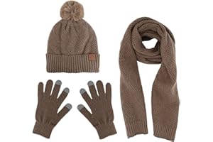 Copbopwn 3 Stück Mütze Schal Handschuhe Set, Thermische Strickmütze, Schal, Handschuhe Winter Pompom Mütze Handschuhe Schal Set Touchscreen Handschuhe Weiche dicke Mütze Handschuhe Langer Schal