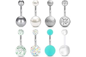 Rajnard Piercing Ombligo 14G 12mm 10mm Acero quirúrgico Bola de Cristal perlada de 3-8 Piezas