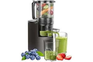 FAAZY Extracteur de jus lent avec ouverture XL 130 mm pour fruits et légumes entiers, capacité 1,8 L, facile à nettoyer avec 2 récipients, presse à jus électrique – gris