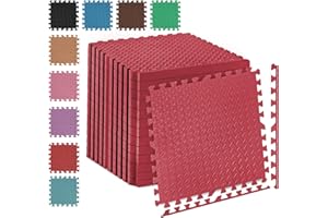 Fk Sports 25mm Extra Thick Gym Flooring Mat, Non-skid mats, Soft Cushion EVA Rubber foam, Interlocking Puzzle Floor Tiles, for home Yoga Workout, Leaf 60x60cm (Red, 24 pcs(96 sq.ft))