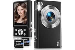 STUOGYUM Digitalkamera, 4K Autofokus Fotokamera HD 48MP mit 2,8" großem Bildschirm, 16X Digitalzoom, Kompaktkamera für Fotografie, Fotoapparat für Teenager, Erwachsene, Anfänger（Schwarz）