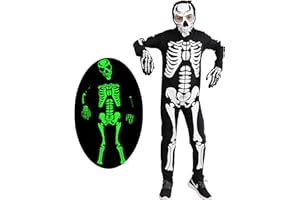 Belovecol Halloween Skeleton Costume Unisex Kids Glow in the Dark Skeleton Jumpsuit Boys Girls Halloween Fancy Dress(Green Light)