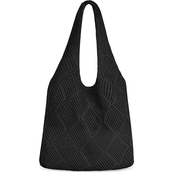 Sac Bandoulière Plage Boho En Maille Crochet - Sac Été Tricoté Femme - Style Vacances Chic & Léger (Blanc)