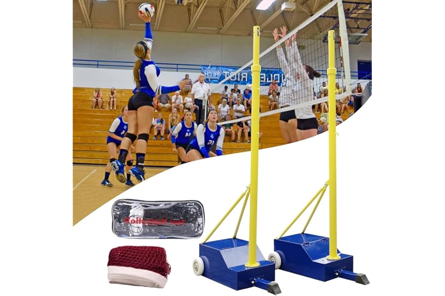ZHLINGQ Volleyball Poles for Backyard, Indoor& Outdoor Heavy Duty Volleyball Stand with Volleyball Net/Badminton Net, Adjustable 4 Heights of 5.1ft-6.9ft with Wheels and Net, for Adults Kids Stadium