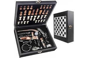 CAILION Set di cavatappi da Vino con Scatola in Legno Antico, Set da Sommelier con cavatappi, Set di Accessori da Vino, Set di cavatappi con Testa di Coniglio, Anelli salvagoccia (Black Wood1)