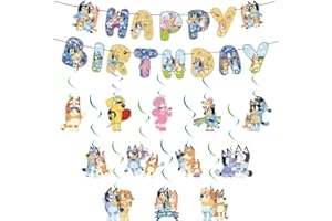 Chukua Party Decoration Banner Girls Blue Happy Birthday Banner Decoration Bunting Garland and Hanging Swirls Decoration for Theme Kids Birthday Party Supplies Decorations