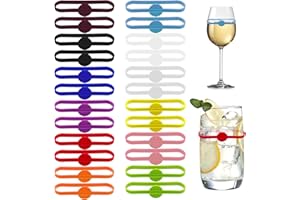 Tigmew 24 Stück Glasmarkierer Wiederver Wendbare Glas Markierung Trinkgläser Gläser Markieren Bunte Glasmarkierer Silikon für Weingläser Flaschen Wassergläser Cocktailbar Party-Dekoration