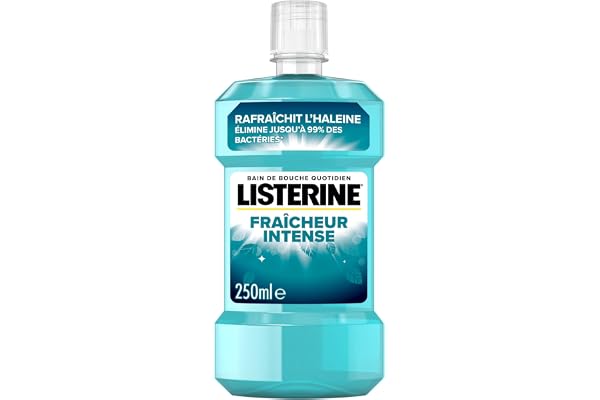 Listerine – Bain de Bouche Fraîcheur Intense (bouteille de 250 ml) – Soin bucco-dentaire quotidien contre la plaque dentaire – Bain de bouche pour une haleine fraîche durable