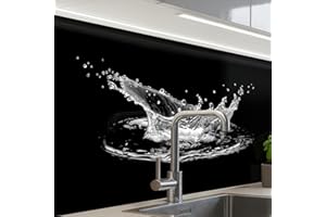 KitchenYeah© Paraschizzi Cucina Adesivo 60x80 cm Pannello Parete Paraspruzzi Lavandino Decorativo Acqua - Spruzzo - Nero