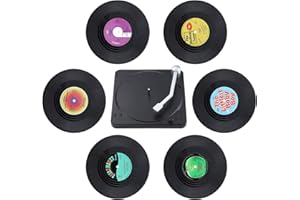 VEASION Coolty 6pcs Retro Vinyl Record CD Sottobicchieri Rotondi Sottobicchieri per Caffè tè Boccale di Birra Vino in Vetro casa e Bar con Supporto, 10*10*0.2cm