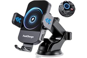 Caymuller 15W Handyhalterung Auto mit Ladefunktion, Klemmung, Fast Qi Wireless Car Charger Induktive Ladestation Kfz Lüftung+Saugnapf+QC3.0 für iPhone 12/13/14 Pro Max Plus Mini/Samsung, (C178)