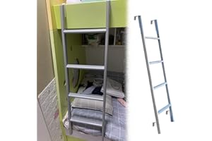 ENHEN Échelle de Lit Superposée en Bois Réglable - 116-150 cm, Latérale pour Camping-car Robuste avec Crochet Métallique