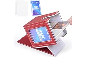 UAONO Card Deck Box with MTG Commander Display, Patented Design Card Deck Case Holds 100+ Double-Sleeved Cards, PU Leather Cards Storage Box For TCG with 2 Dividers, 1 Toploader (Red&White)