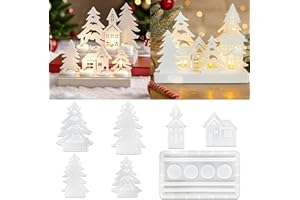 TZEKING 7 Stück Silikonformen Gießformen Weihnachten,Silikon Haus,Weihnachten Kerzenhalter,Gießformen Häuser,Gießform Tannenbaum,für die DIY Duftkerzenherstellung