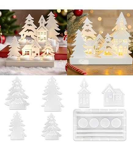 Stampi in silicone per Natale, stampi in silicone per Natale, a forma di stella, alce e gesso, per versare l'albero di Natale, fai da te, set di stampi per candele in resina