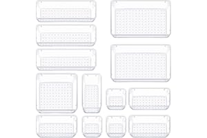 Jigerjs 15 Pack Drawer Organiser, 4-Size Clear Desk Organiser Drawers, Vanity Drawer Organiser Trays for Makeup, Multifunctional Plastic Storage Fridge Organisers for Kitchen, Bathroom Organiser