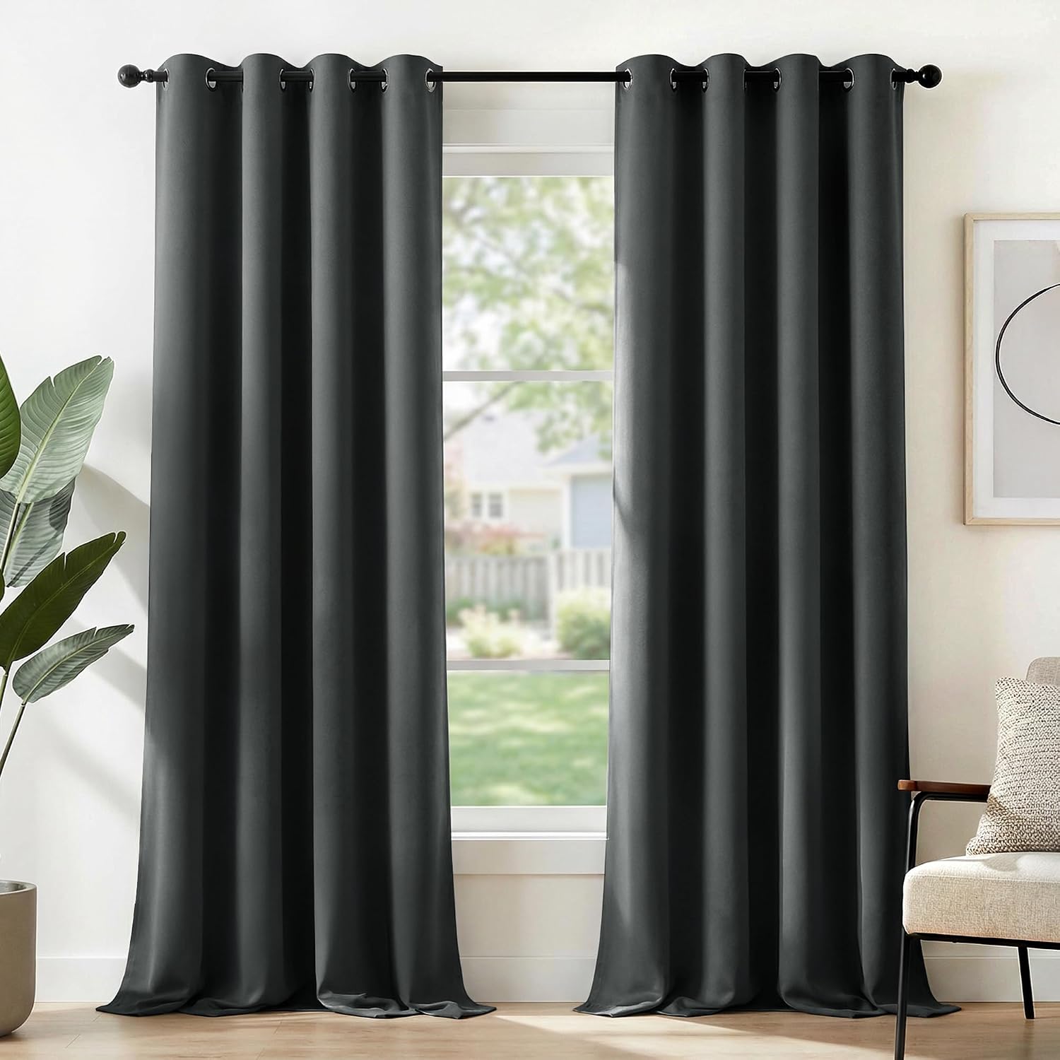 Deconovo Cortinas Térmicas Aislantes Frío y Calor Opacas Blackout – Cortinas Modernas para Salon y Dormitorio, 2 Piezas con Ojales 135x240 cm, Gris Oscuro, Elegantes Curtains Aislantes para Hogar