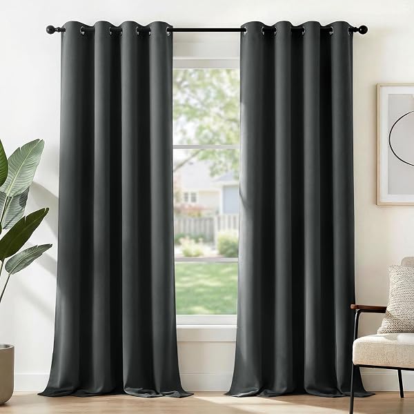 Deconovo Cortinas Térmicas Aislantes Frío y Calor Opacas Blackout – Cortinas Modernas para Salon y Dormitorio, 2 Piezas con Ojales 135x240 cm, Gris Oscuro, Elegantes Curtains Aislantes para Hogar - 1
