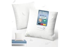 ‎BEAUTISSU Beautissu 2er Set Daunenkissen 80x80 – Kopfkissen 80x80 Daunen & Federn 100% Made in Germany – Federkissen 80 x 80 cm – Oeko-Tex, Downpass & Nomite Zertifiziert – Waschbar & Trocknergeeignet – FK