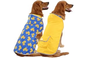 HDE Reversible Dog Raincoat Hooded Slicker Poncho Rain Coat Jacket for Small Medium Large Dogs Ducks Yellow - XXL